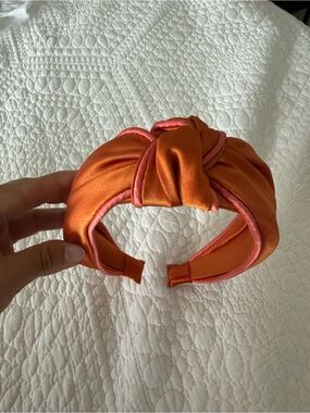 Anthropologie Satin Knotted Headband in Orange with Pink Trim